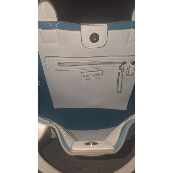 Kate Landry White Faux Pebbled Leather Gold Chain Studded Large Tote Bag. HL8 - Picture 5 of 7